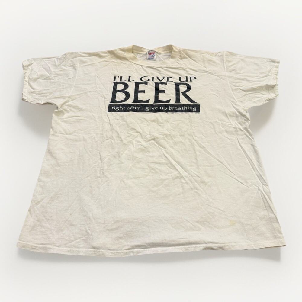 Vtg Jerzees 1994 I’ll Give Up Beer Right After I Give Up Breathing T-Shirt 2XL